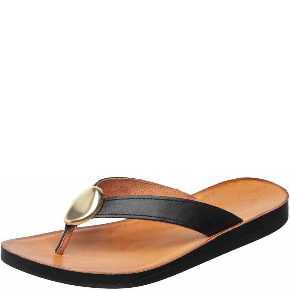 NEW ANTELOPE women's addison flat sandals in black leather - Picture 1 of 4